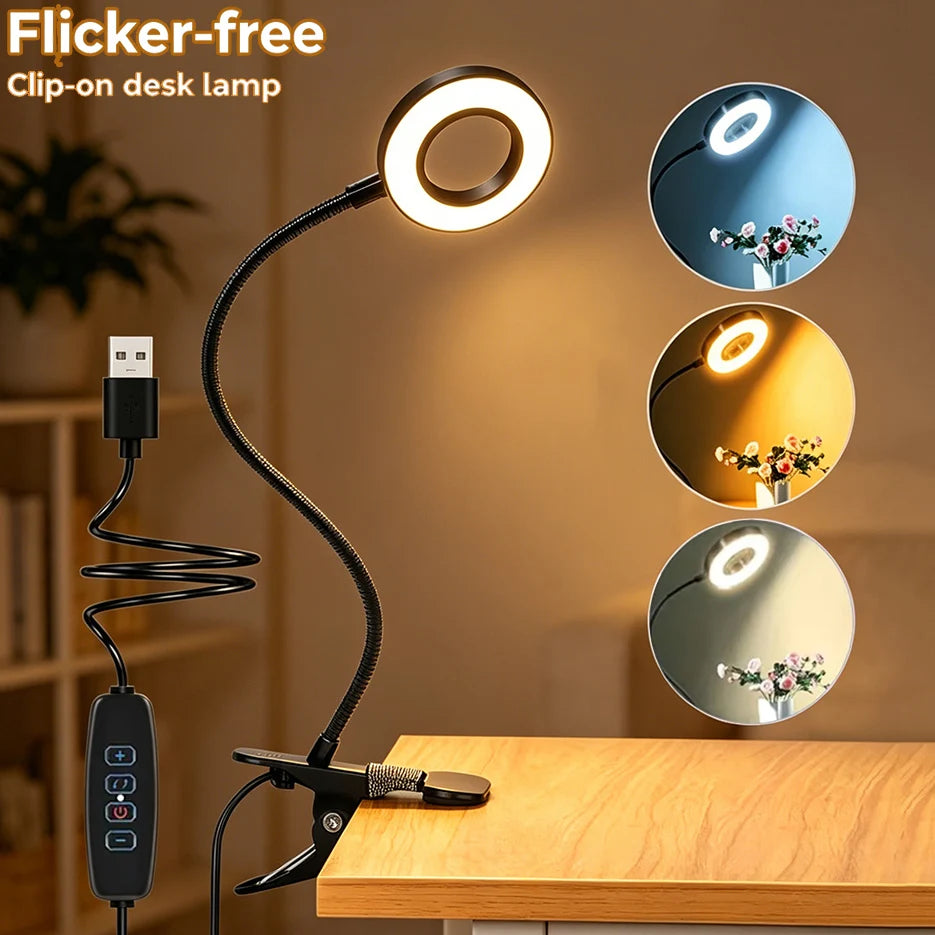 Lámpara de Escritorio con Clip LED USB para Lectura