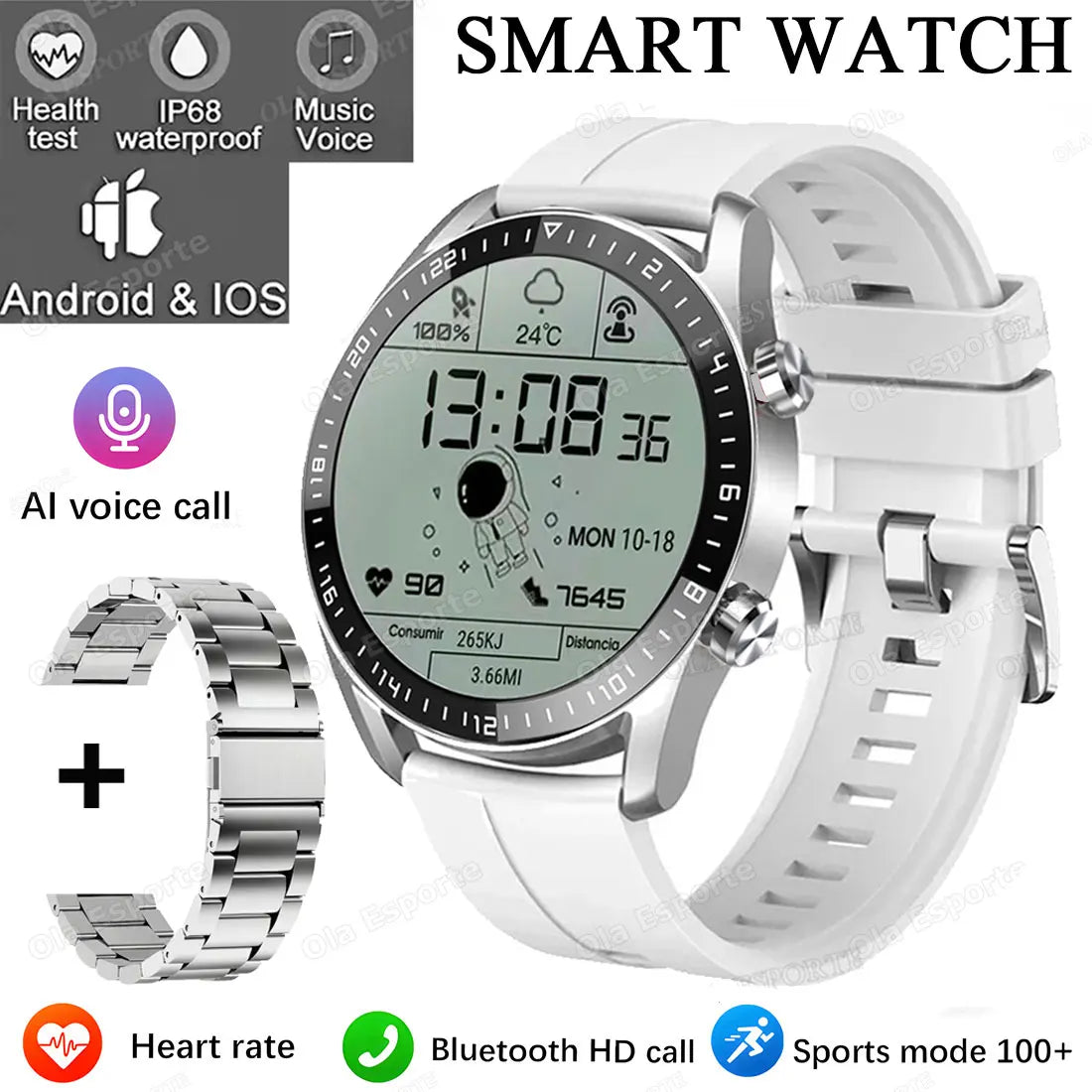 Smartwatch ECG y PPG con Monitor de Presión Arterial y Llamadas BT