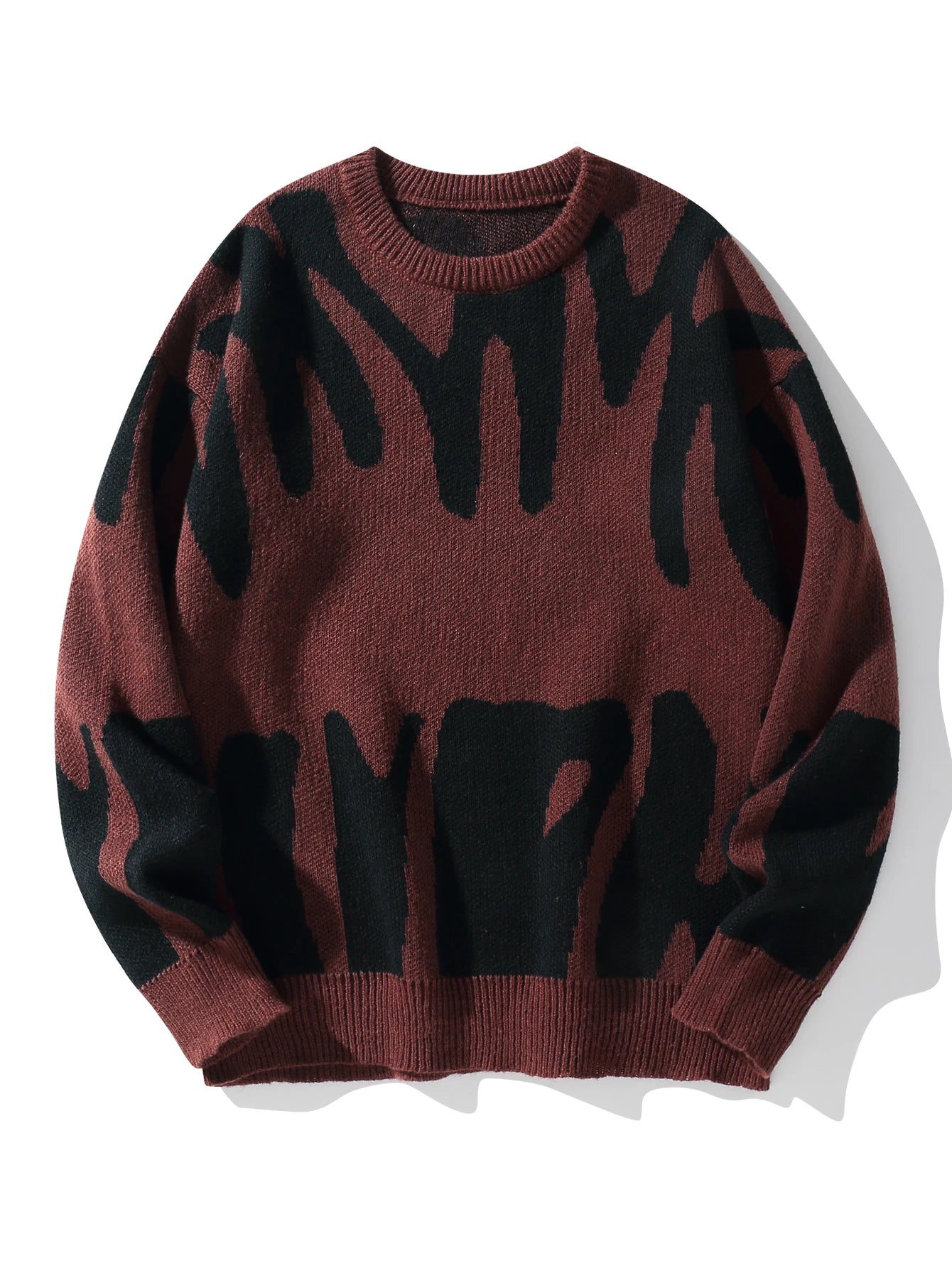 Nueva moda Otoño e Invierno suéter con patrón de Jacquard Irregular suéter informal de punto con bloques de Color para hombre