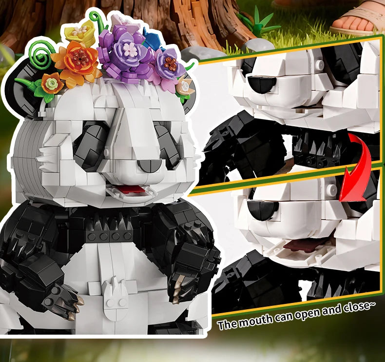 Bloques de Construcción KQ202 MOC Panda, Modelo de Animal del Bosque de Bambú, Decoración de Escritorio STEM para el Hogar, Regalo Educativo de Cumpleaños y Navidad para Niños