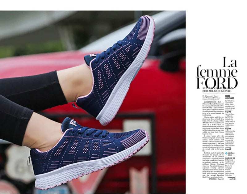 Zapatos informales para mujer, zapatillas planas de malla transpirables a la moda, zapatillas de deporte para mujer 2021, zapatos vulcanizados para gimnasio, calzado blanco para mujer