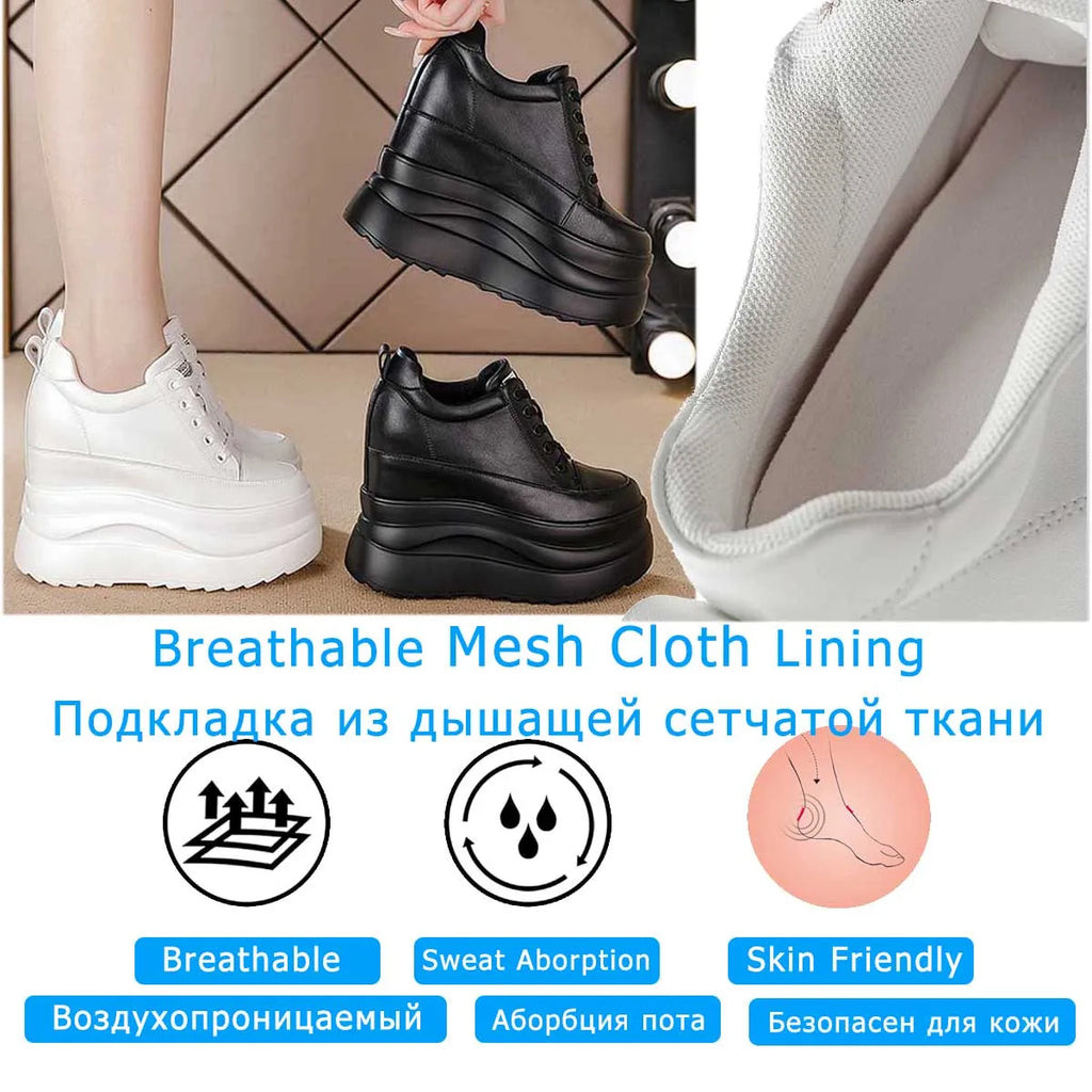 Zapatos deportivos Fujin con plataforma alta de 13 cm, zapatos planos con cuña, zapatillas gruesas, informales, cómodas, de alta gama, para caminar en otoño, 5 pulgadas