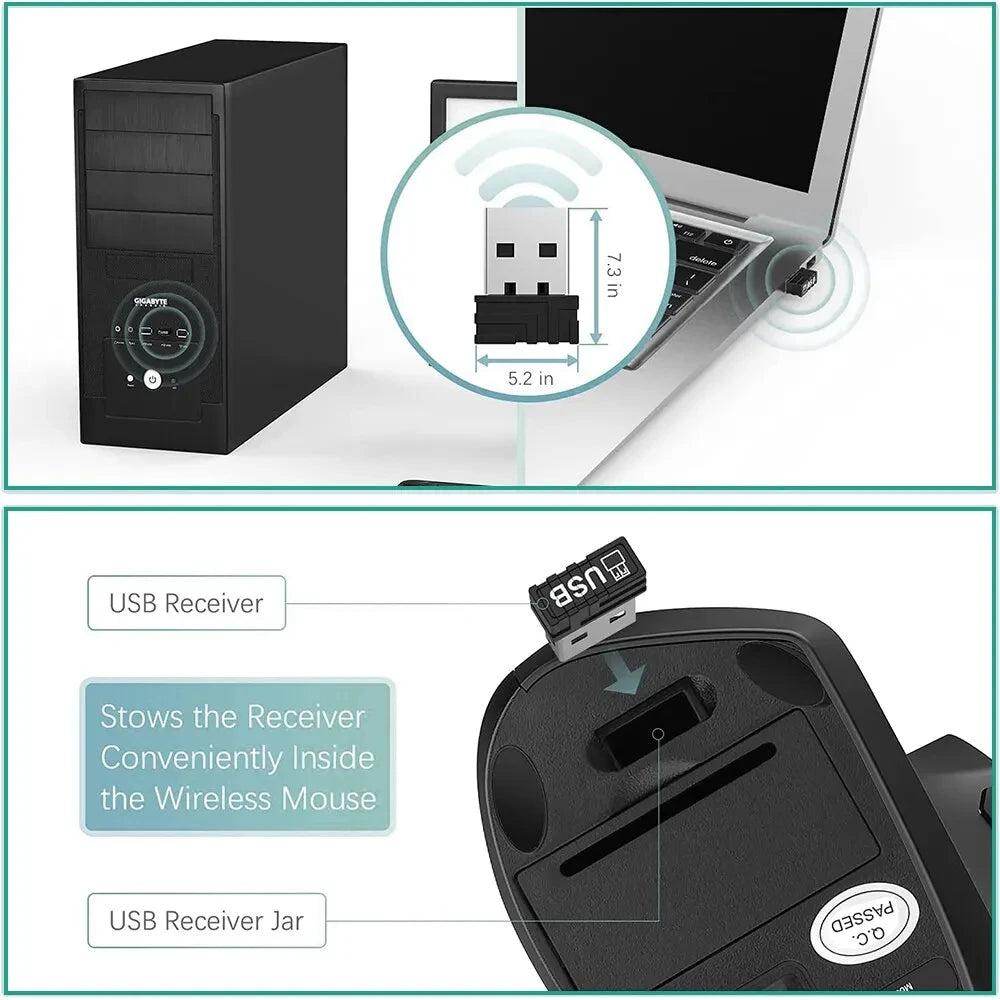 Ratón Vertical Ergonómico Inalámbrico de 2.4GHz HOMEFISH, Ratón Óptico con 3 DPI Ajustables 800/1200/1600 y 6 Botones para Computadora Portátil y PC