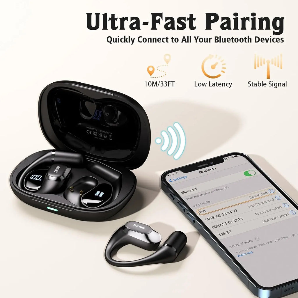 Ohayo T10 auriculares abiertos Bluetooth 5,4 auriculares inalámbricos 40 horas de reproducción TWS auriculares inalámbricos con pantalla Digital para deportes