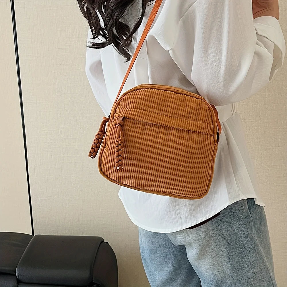 Bolso de hombro de pana Harajuku Vintage y versátil, bolso de teléfono de pana informal japonés, bolso para llaves de desplazamiento