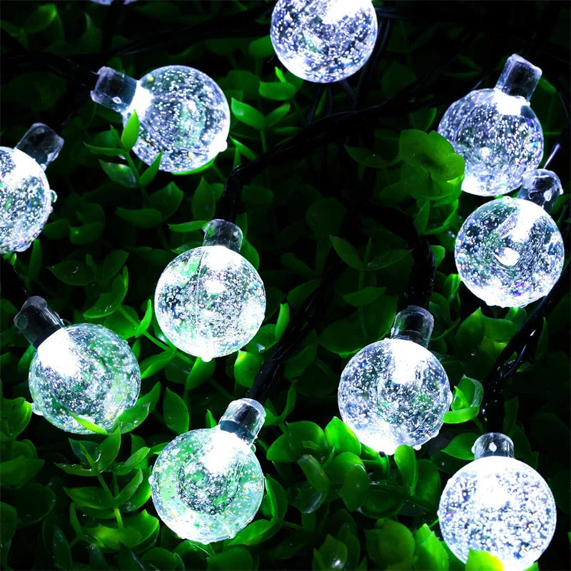 Guirnalda solar 200 LED globo de cristal impermeable para jardín