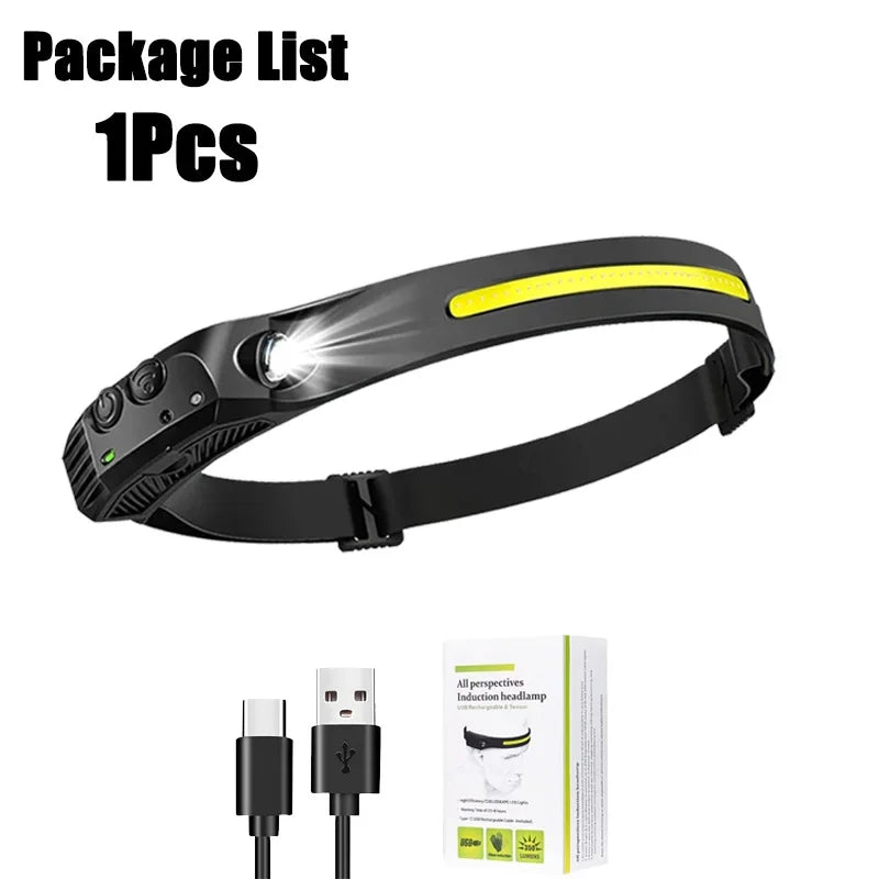 Linterna frontal con Sensor, linterna LED recargable por USB XPE + COB, linterna impermeable para acampar, linterna de pesca, 1/2/3/4/5/8/10 Uds.