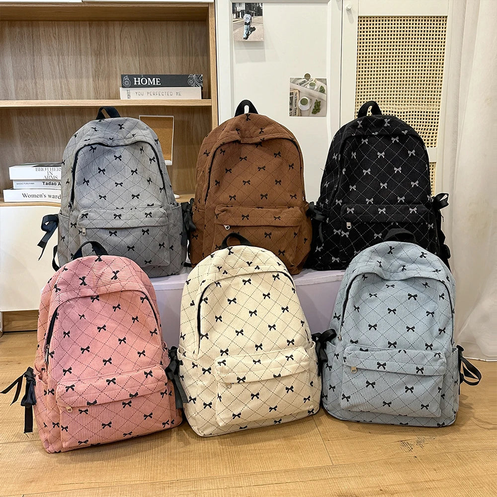 Mochila con lazo de pana para estudiantes universitarios, mochila versátil para estudiantes de secundaria y secundaria