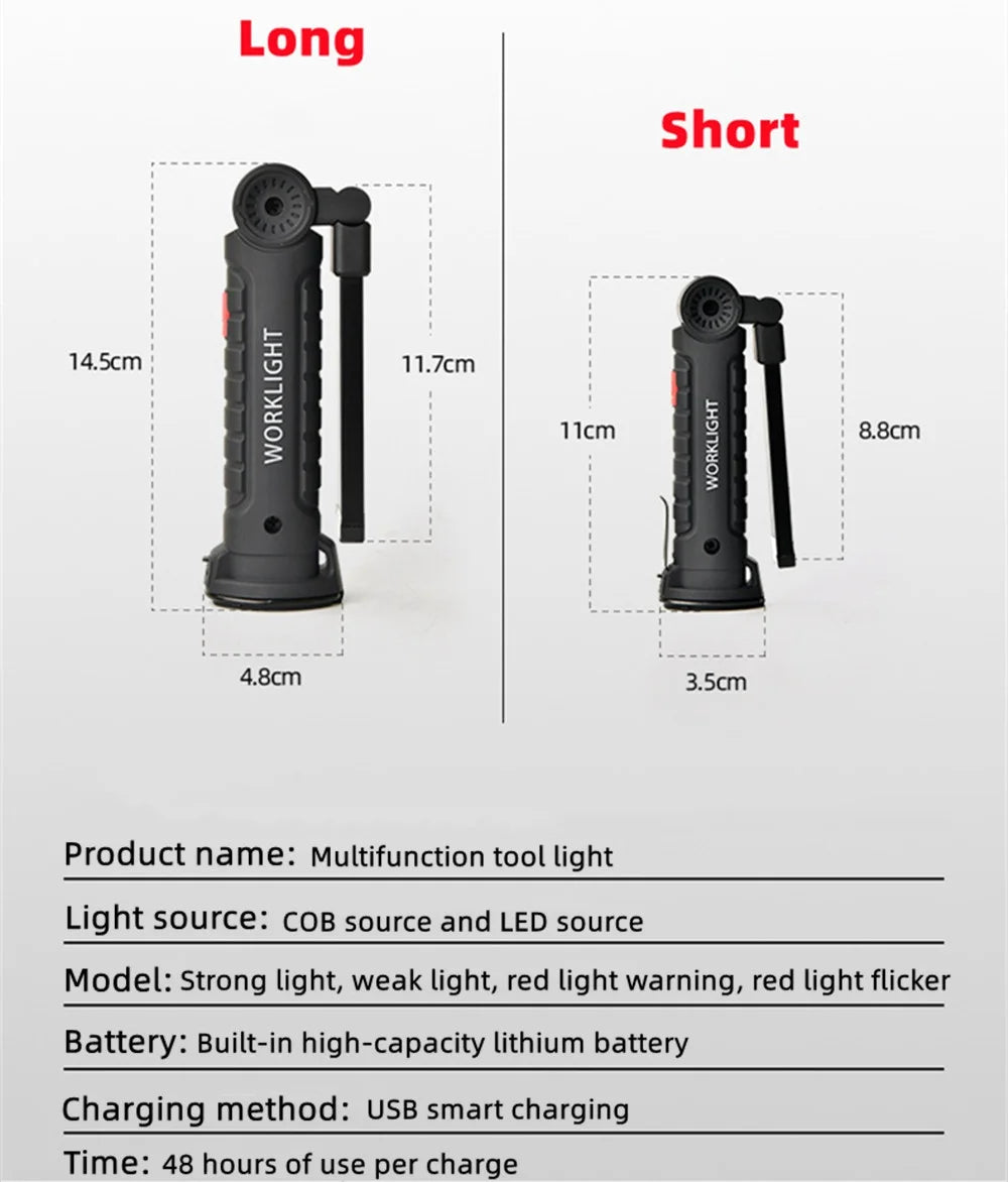 Linterna LED Recargable para Camping con Imán y Gancho, IP64 5 Modos