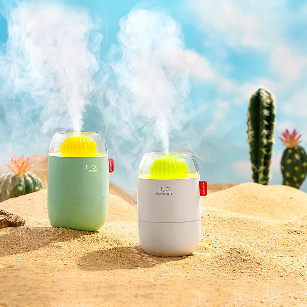 Humidificador de Cactus, luz nocturna de ambiente, modo de pulverización de dos engranajes, humidificación silenciosa aplicable a dormitorio, oficina, sala de estar