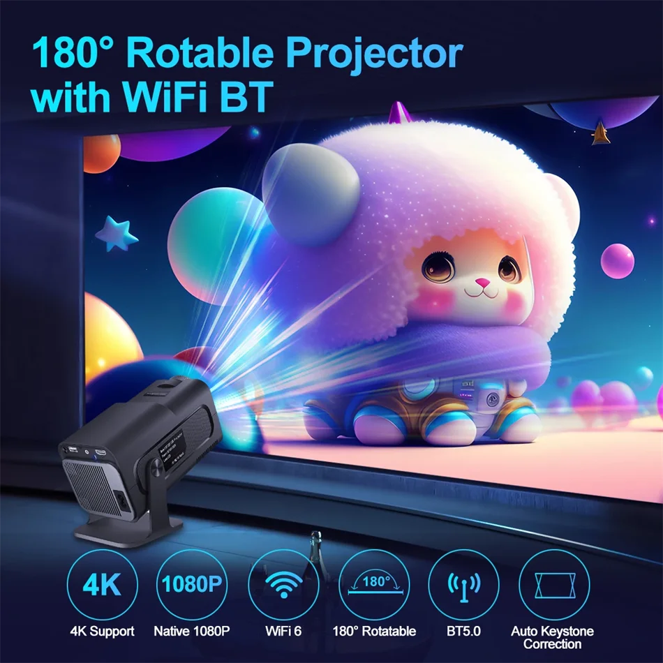 2025 4K Android 11 Proyector Nativo 1080P 390ANSI HY320 Dual Wifi6 BT5.0 1920*1080P Cine Proyector portátil actualizado HY300
