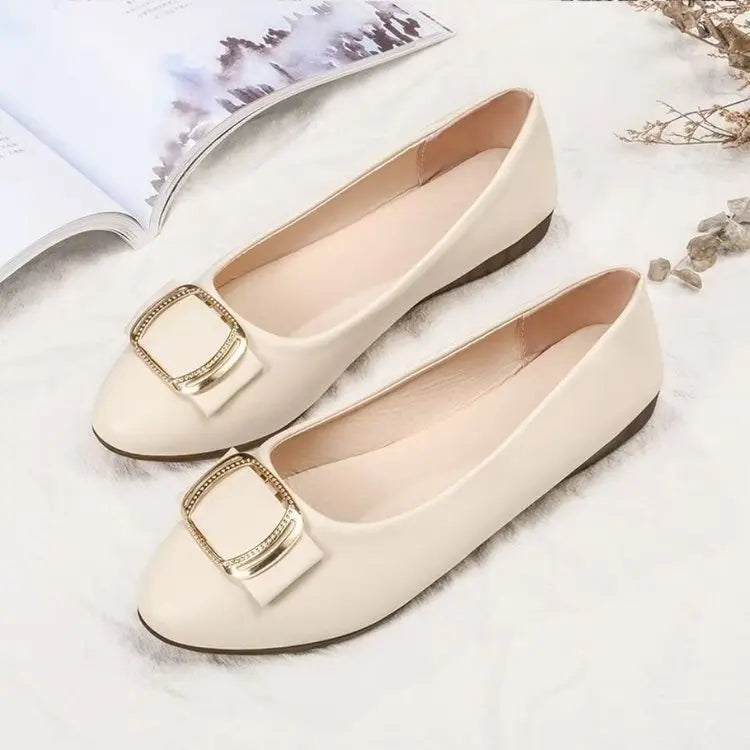 2025 Mocasines minimalistas con cadena y hebilla cuadrada, mocasines acolchados antideslizantes de cuero genuino para mamá