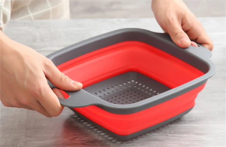 LMETJMA-colador plegable cuadrado de silicona para cocina, colador plegable para alimentos, verduras, frutas, escurridor JT39
