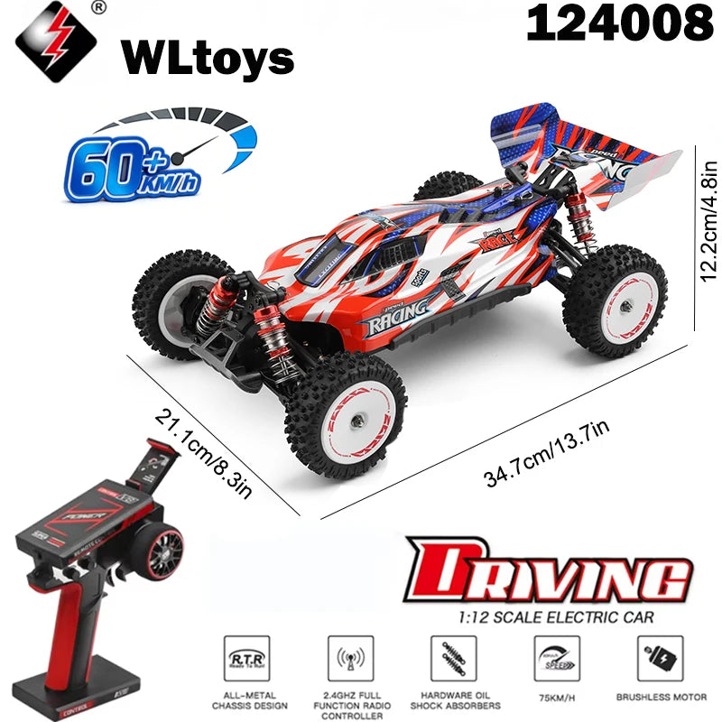 WLtoys 1/12 Autos RC 124008 124010 2.4G de Alta Velocidad   Coche de carreras teledirigido sin escobillas 4WD 60km/h, juguete para niños y adultos, regalo
