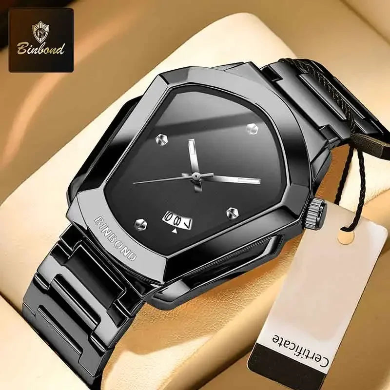 Reloj de Cuarzo BINBOND para Hombre, Lujo, Acero Inoxidable, Calendario