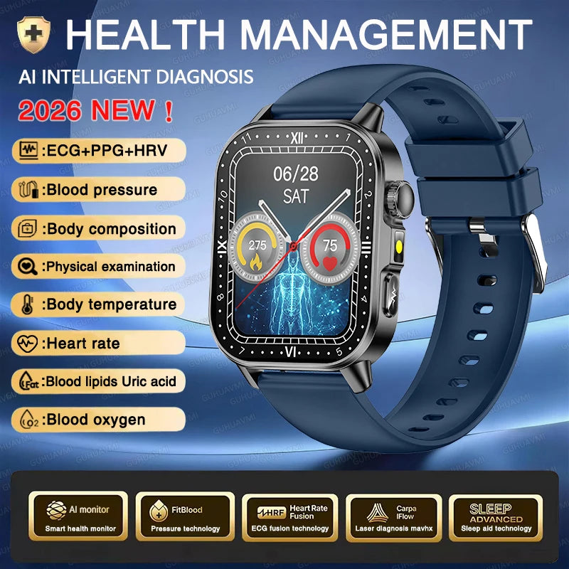 Reloj Inteligente ECG con Diagnóstico Preciso de Salud, Presión Arterial y Ácido Úrico