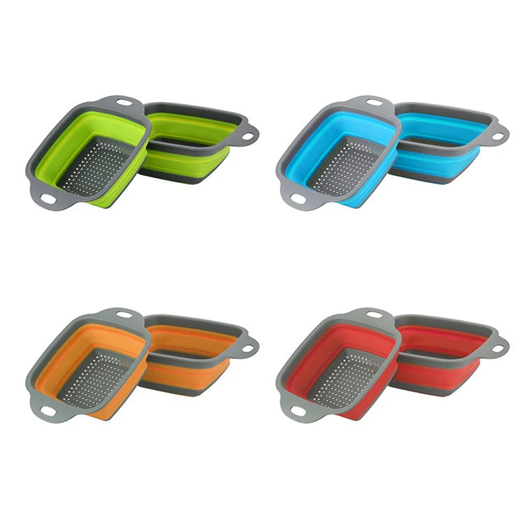 LMETJMA-colador plegable cuadrado de silicona para cocina, colador plegable para alimentos, verduras, frutas, escurridor JT39
