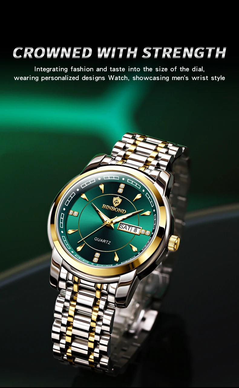 Reloj de Cuarzo BINBOND para Hombre de Negocios, Luminoso, Resistente al Agua