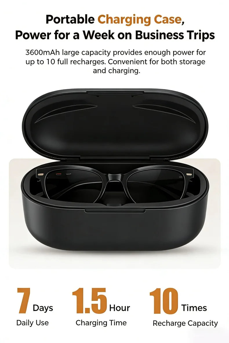Lentes Inteligentes M02 con IA, Reproductor de Música con Llamadas Bluetooth, Cámara de 8MP, Traducción en Más de 100 Idiomas, Lentes de Sol con Caja de Carga