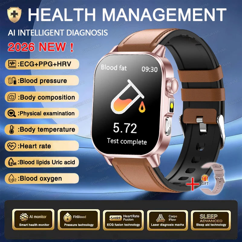 Reloj Inteligente ECG con Diagnóstico Preciso de Salud, Presión Arterial y Ácido Úrico