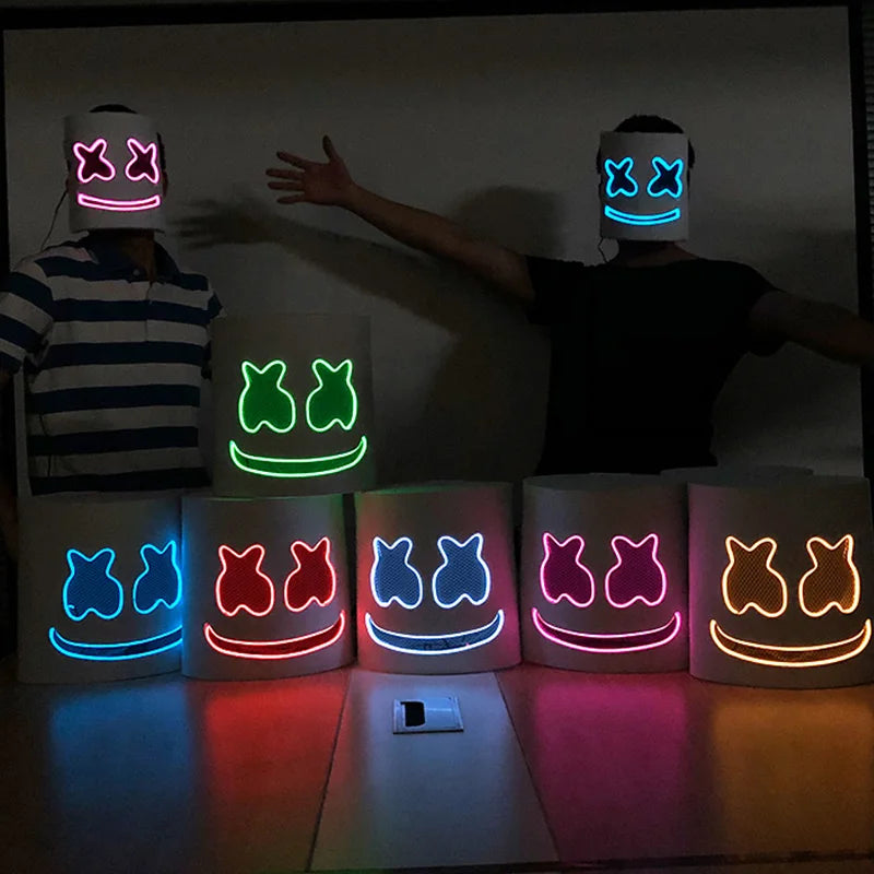 Casco Luminoso con Cable EL de DJ Marshmello, Máscara LED Brillante, Máscara Luminosa para Toda la Cabeza para Festivales Rave EDM, Halloween, Cosplay