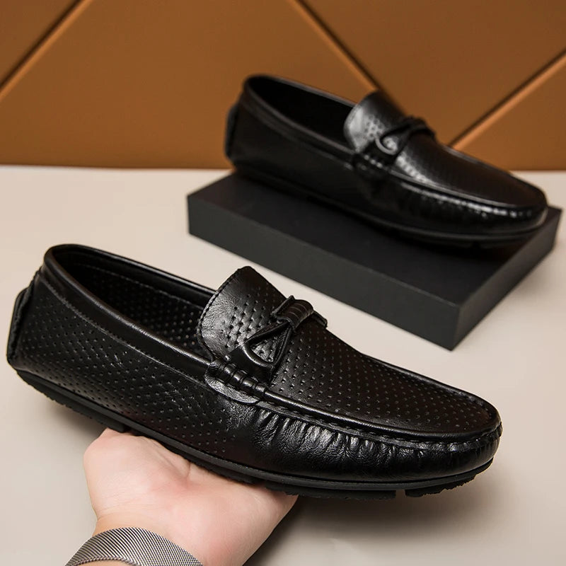 Mocasines de cuero genuino sin cordones para hombre, elaborados a mano