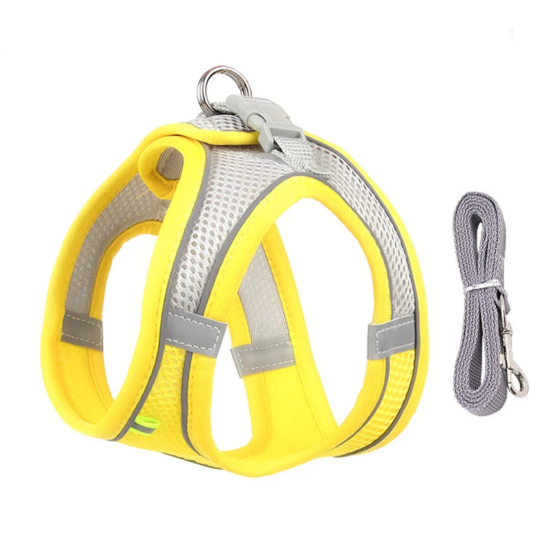 Arnés de Chaleco con Correa para Perros y Gatos - Malla Reflectante
