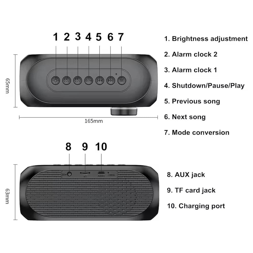 Altavoz Bluetooth Inalámbrico, Reloj Despertador, Radio FM Portátil, Subwoofer, Caja de Sonido, Mini Lámpara, Woofers, Caixa De Som, Coluna, Bocina