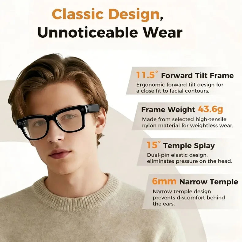 Lentes Inteligentes M02 con IA, Reproductor de Música con Llamadas Bluetooth, Cámara de 8MP, Traducción en Más de 100 Idiomas, Lentes de Sol con Caja de Carga