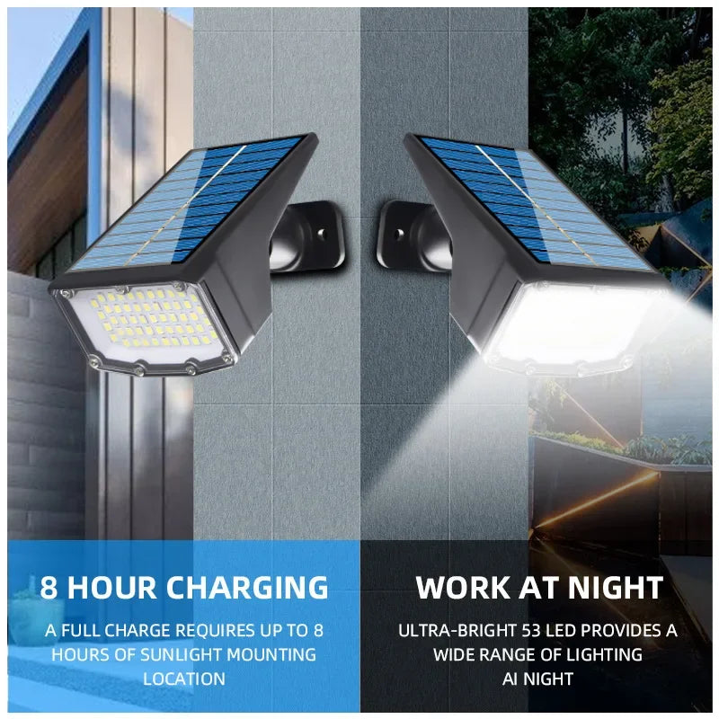 Lámpara Solar 53LED con energía Solar, foco Solar ajustable en el suelo IP65, luz de pared de paisaje impermeable, iluminación exterior, 1/2 Uds.
