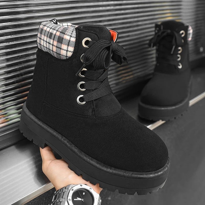 Botines de trabajo vintage para hombre con cordones y suela gruesa antideslizante