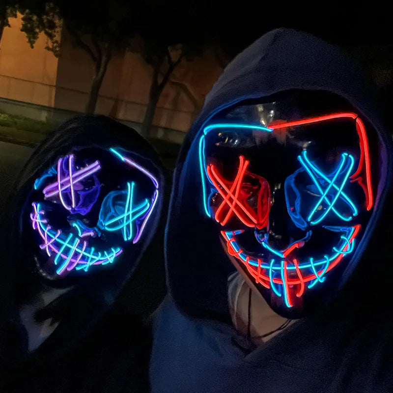 Máscaras Faciales Luminosas Inalámbricas para Halloween, Máscara Purge con Luz, Accesorios de Cosplay, Disfraz de Máscara Facial de Neón