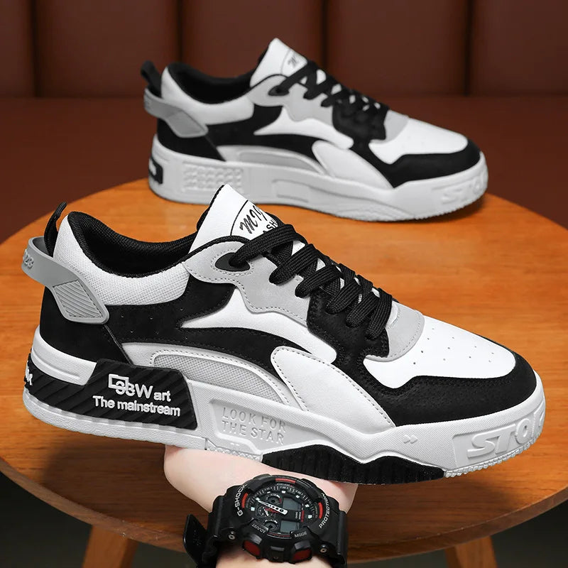 Zapatillas de deporte de otoño para hombre, zapatos de plataforma cómodos, zapatos vulcanizados con cordones de tendencia, Zapatillas informales blancas