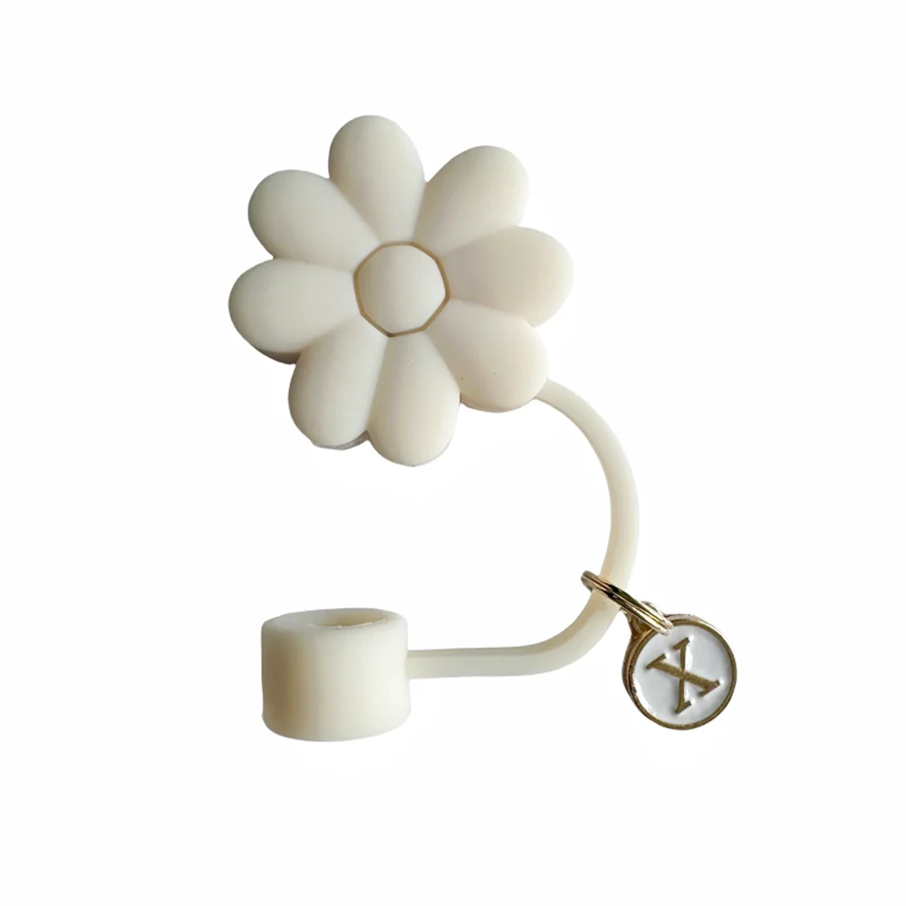 Accesorio blanco crema Tapa de paja, cubierta de paja de silicona de 26 letras Cubierta de paja a prueba de polvo adecuada para botellas de vidrio y agua