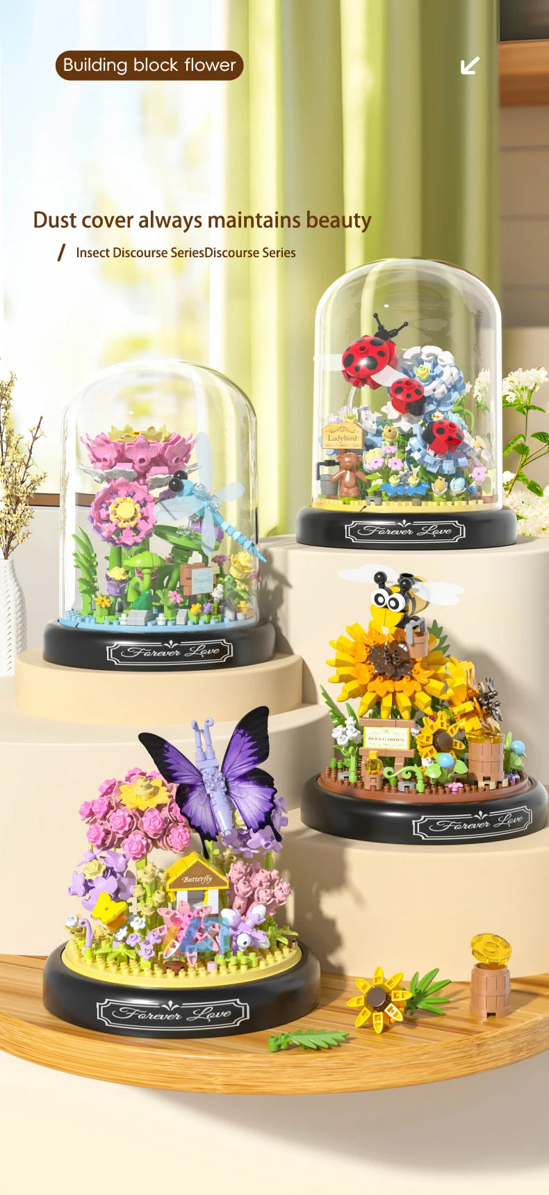 Bloques de Construcción de Flores e Insectos DIY con Cubierta