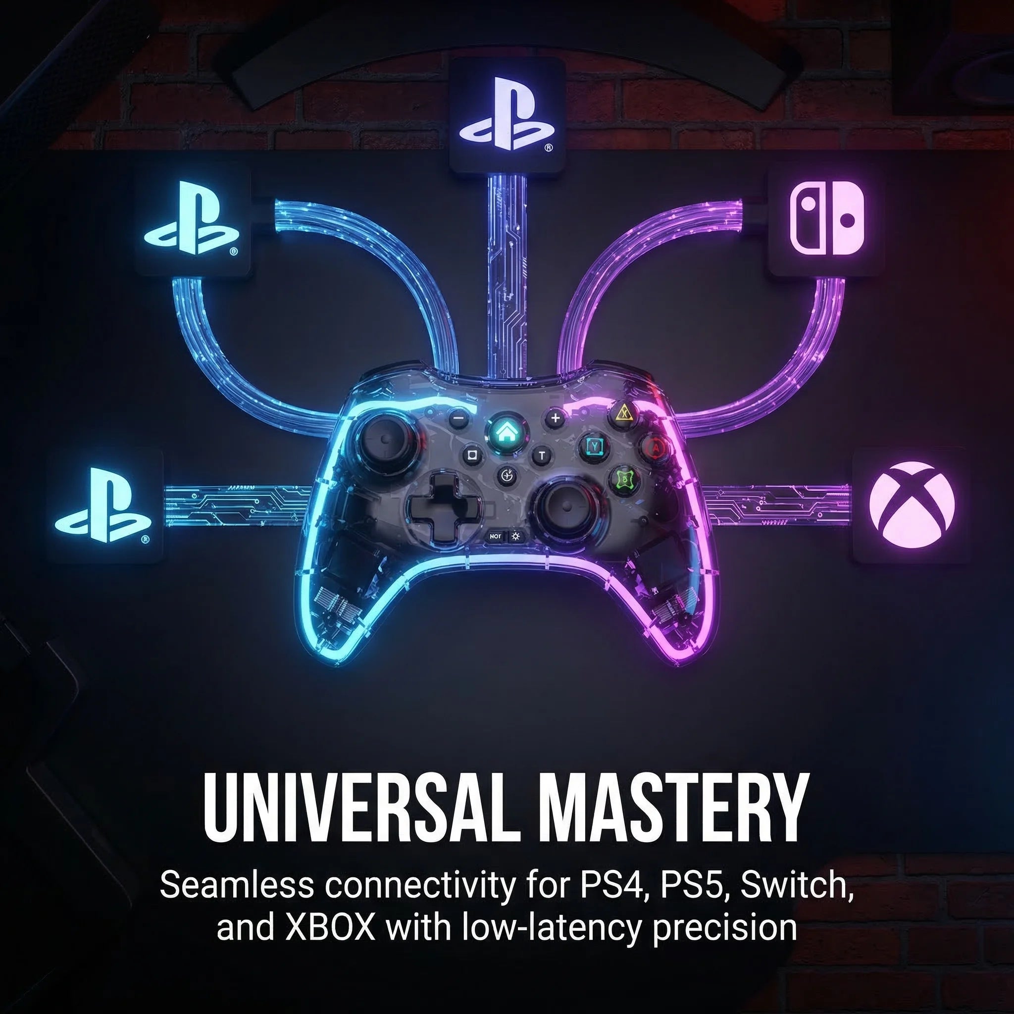 Controlador de juegos inalámbrico, controlador de juegos Bluetooth ergonómico con efecto de luz RGB para Switch, PS3, PS4, iPhone, teléfono Android, PC