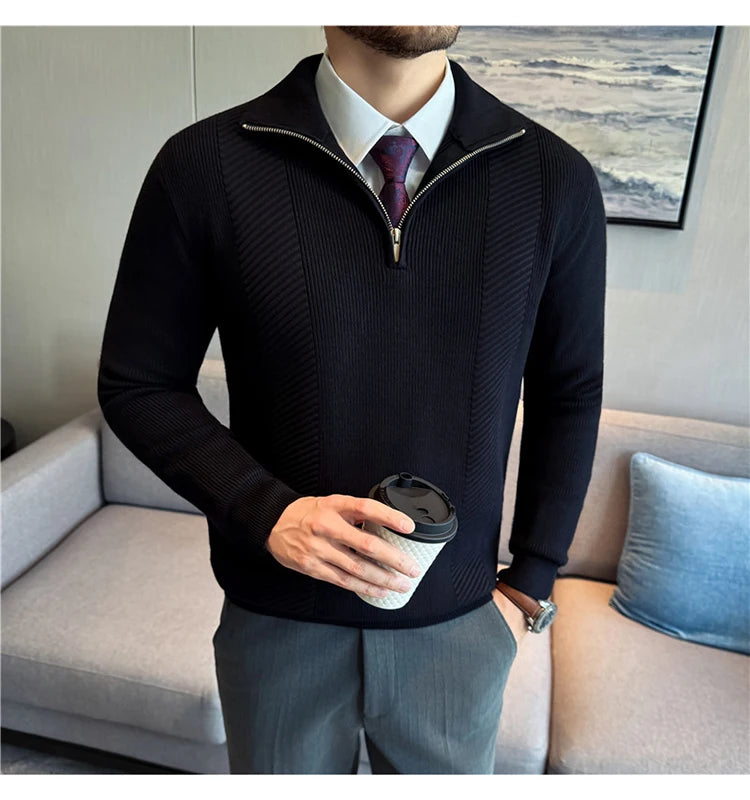 Suéter de Punto con Media Cremallera para Hombre - Cuello Semialto