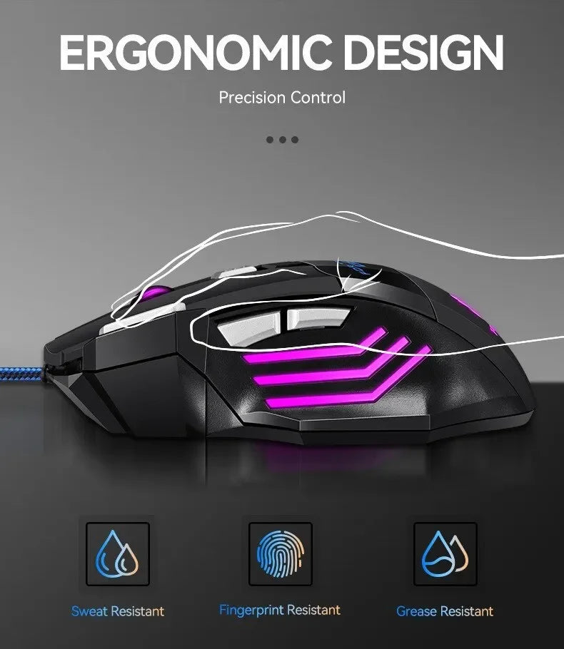 1 unidad, nuevo ratón USB para juegos Hyperspeed, ratón ergonómico retroiluminado RGB para juegos, ratón con cable 7D Esports para ordenador portátil y Gamer