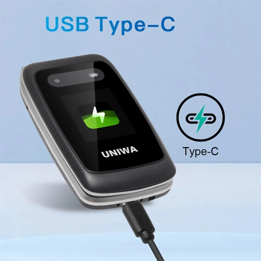 UNIWA V202T teléfono abatible pantalla Dual botón grande tarjetas SIM duales red 4G soporte para teléfono móvil base de carga para personas mayores