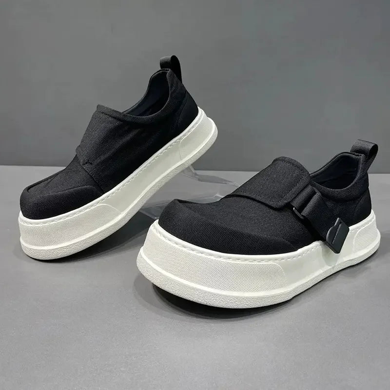 Zapatillas de lona unisex con plataforma y correa con hebilla, suela gruesa