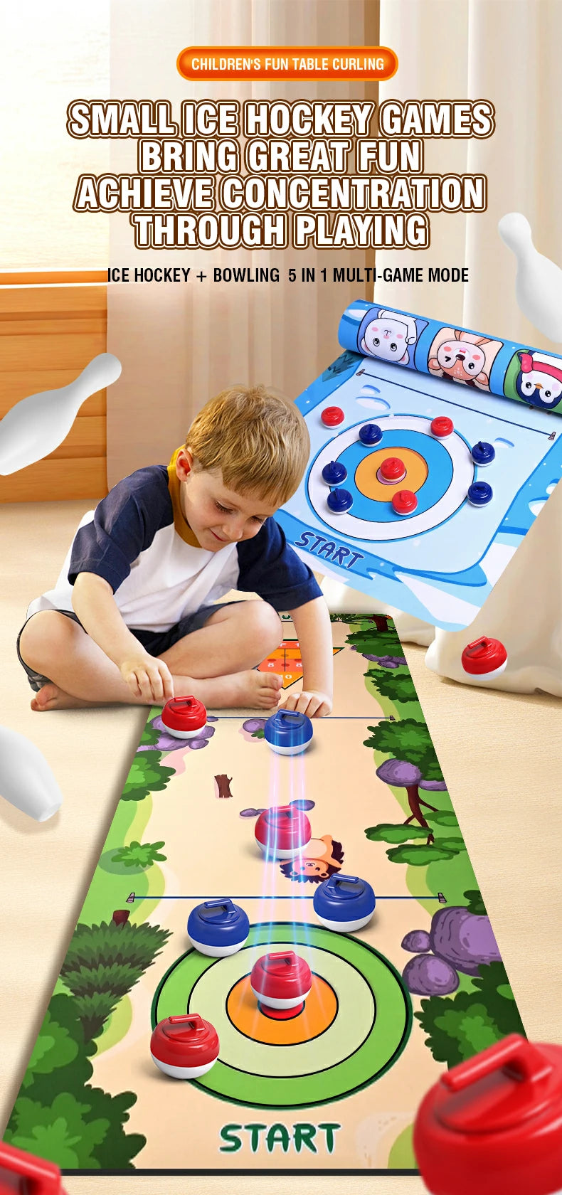 Juego de Mesa Curling 5 en 1 para Familia Hockey sobre Hielo