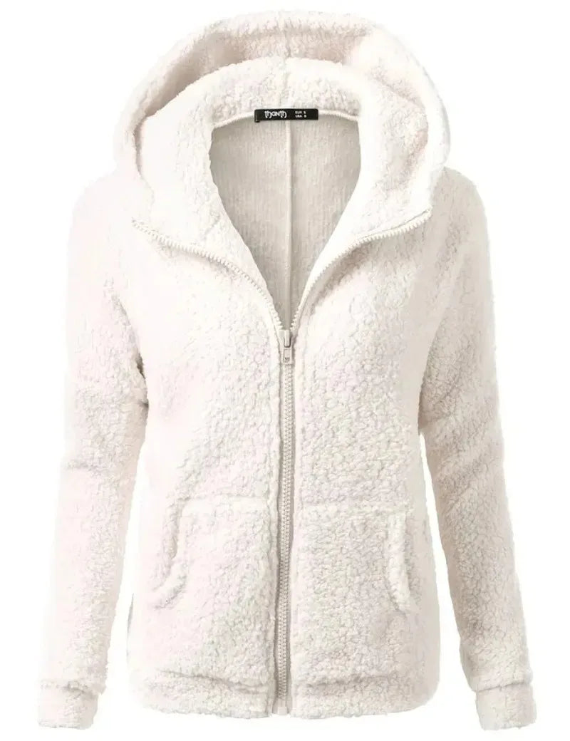 Chaqueta cálida de otoño e invierno para mujer, Sudadera con capucha informal 2025, sudaderas con capucha para mujer, sudadera con cremallera, abrigo liso de lana suave para mujer