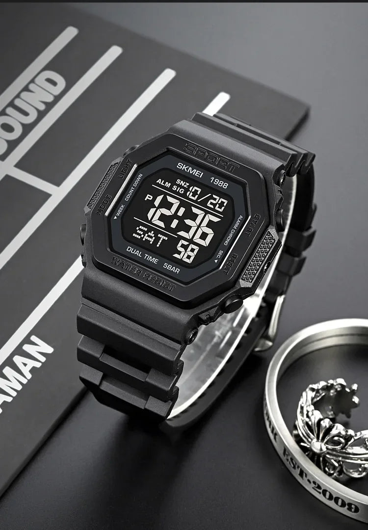 Reloj deportivo Digital SKMEI 1988 para Hombre, pantalla LED, relojes de pulsera militares con cuenta atrás, Reloj impermeable para Hombre 1628