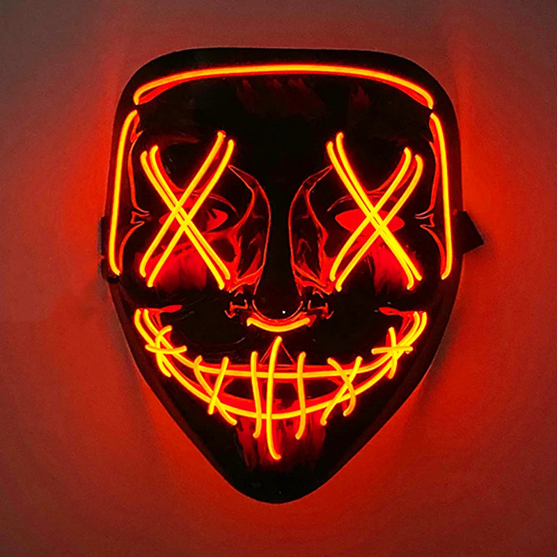 Máscara LED Inalámbrica Brillante para Halloween, Suministros para Fiestas, Máscara de Purge de Neón, Cosplay, Máscaras Faciales Luminosas, Accesorios para Carnaval y Festivales
