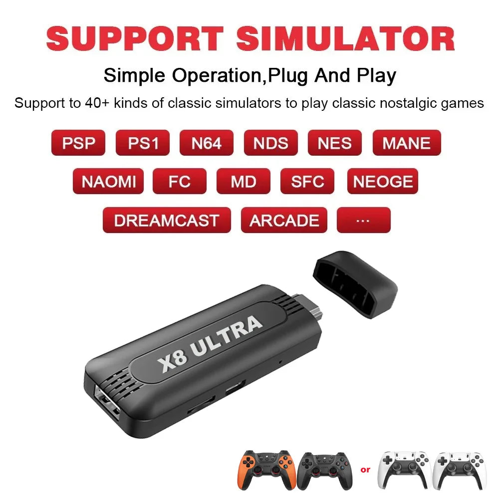 M15 X8ULTRA 4K Game Stick 128G Consola de Videojuegos con Más de 5000 Juegos Clásicos Arcade, Controles Inalámbricos Dobles, HD, para 2 Jugadores