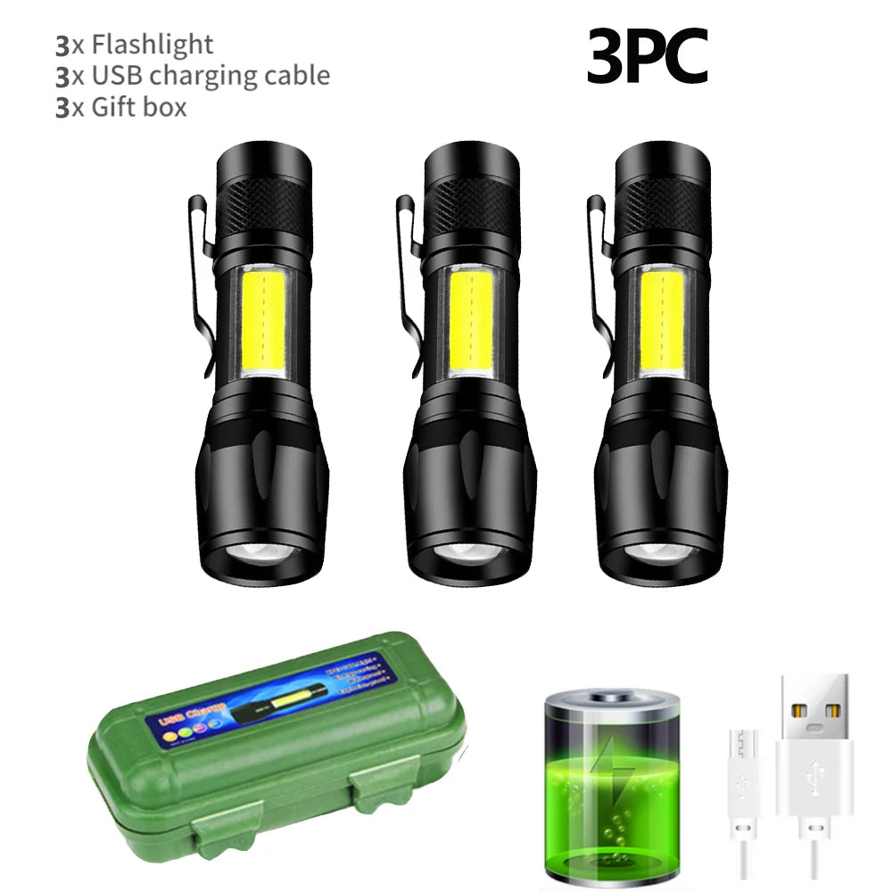 Linterna LED recargable, linterna con zoom de 10000LM, resistente al agua, 5 modos con pantalla LCD, carga para acampar, senderismo, emergencia