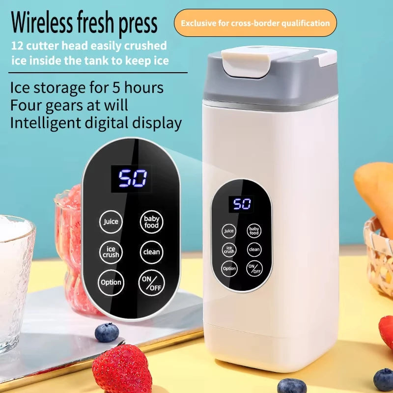 Exprimidor Portátil Recargable USB con 12 Cuchillas para Hielo
