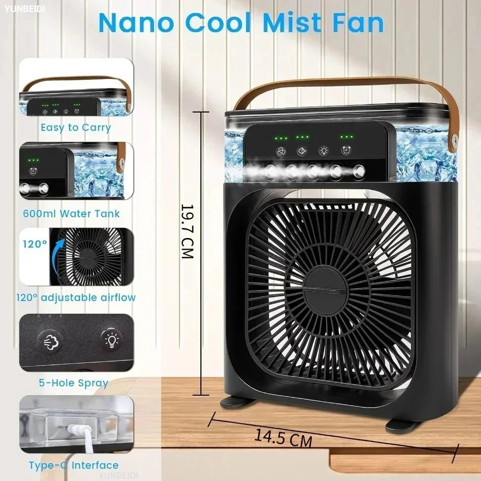 Ventilador 3 en 1 Portátil con Luz LED y Humidificador