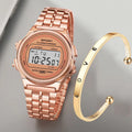 Reloj electrónico LED informal para mujer, correa Retro de acero inoxidable, reloj Digital LED para mujer, reloj de pulsera deportivo multifunción
