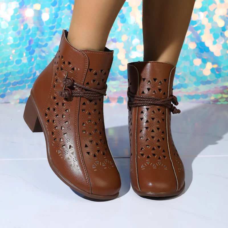 Botines de Tacón Medio para Mujer, Suela Suave, Transpirables, Estilo Retro